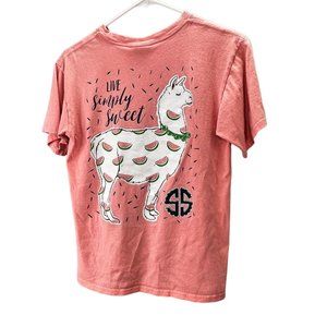 Simply Southern Watermelon Llama Alpaca T Shirt size Youth M Pink Short Sleeve C